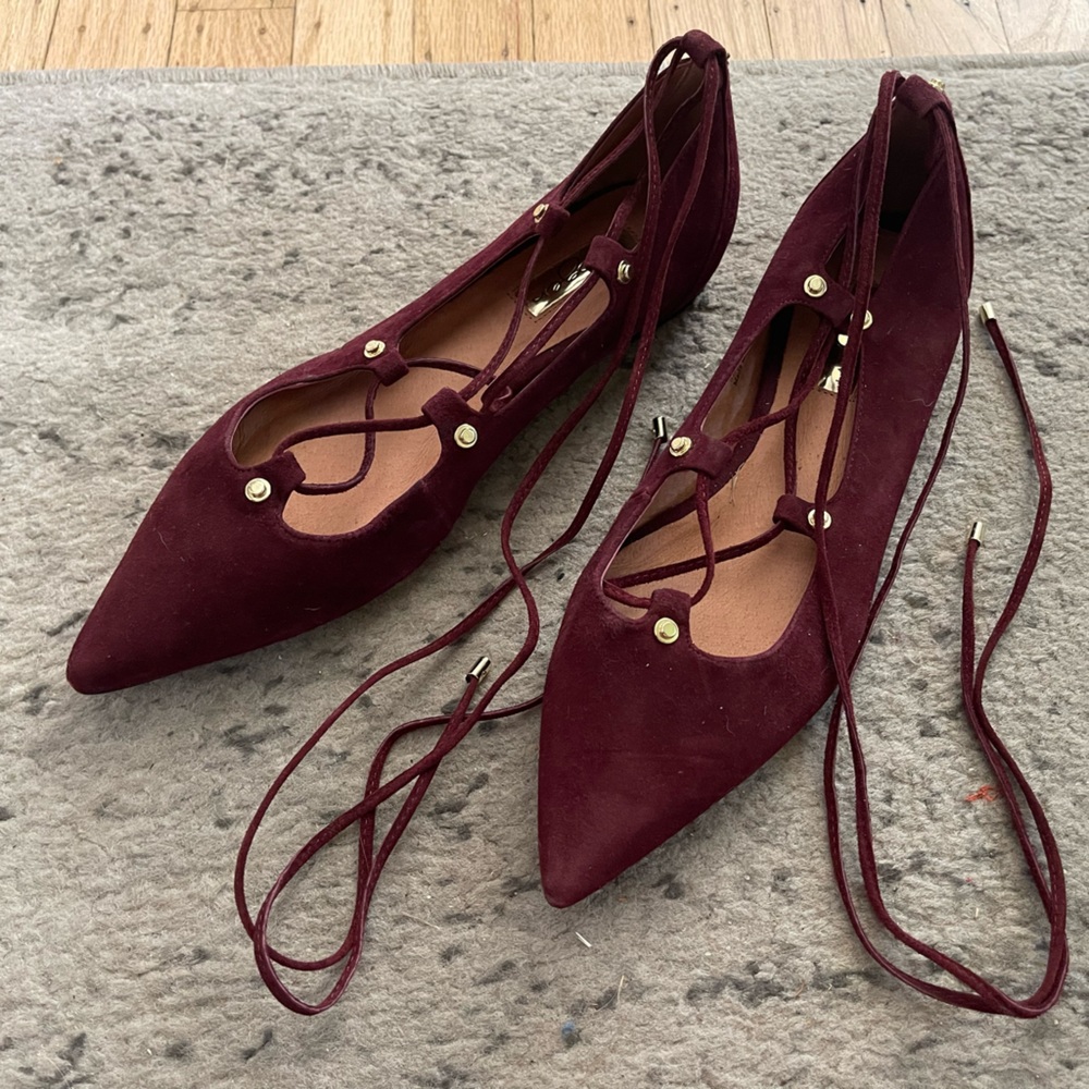 Halogen Lace Up Burgundy Flats, Size 8